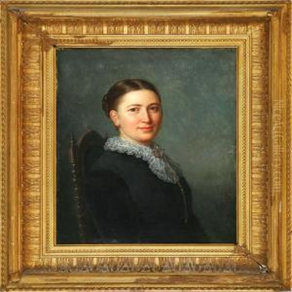 Seated Woman In A Black Dress With White Lace Collar Oil Painting by David Monies