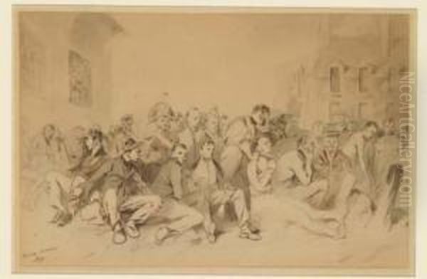 Un Rassemblement Des Civils Et Des Soldats Oil Painting by Henri Bonaventure Monnier