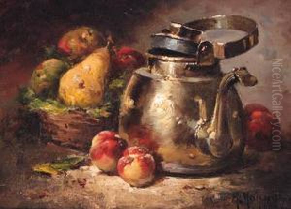 Pears In A Basket With Apples And A Copper Kettle Oil Painting by Maurice Louis Monnot