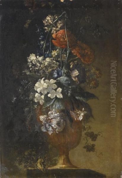 Vaso Di Anemoni E Giacinti Su Un Piano Di Pietra Oil Painting by Antoine Monnoyer