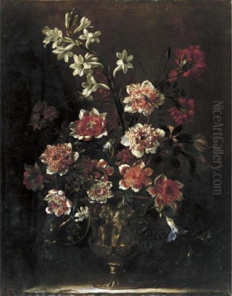 Still Life Of Flowers In A Vase Oil Painting by Antoine Monnoyer