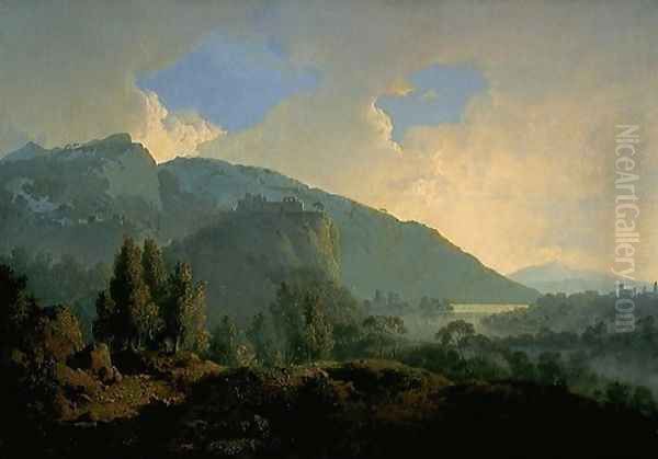 An Italian Landscape With Mountains And A River Oil Painting by Josepf Wright Of Derby