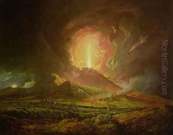 An Eruption of Vesuvius, seen from Portici, c.1774-6 Oil Painting by Josepf Wright Of Derby