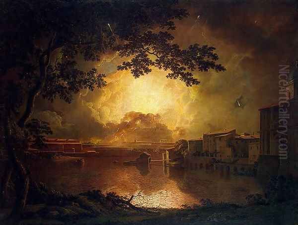 Firework Display At The Castel Sant Angelo In Rome Oil Painting by Josepf Wright Of Derby