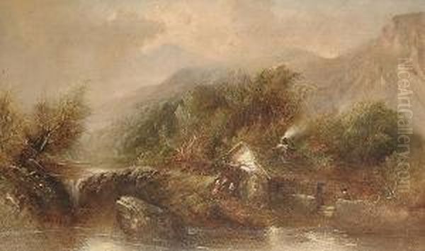 'in The Aberglaslyn District'; 'old Mill Nr. Dolgelly' Oil Painting by Clifford Montague