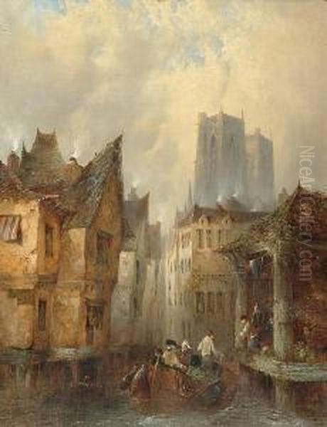 A Canal Scene At Abbeville; & Street At Dal Oil Painting by Clifford Montague