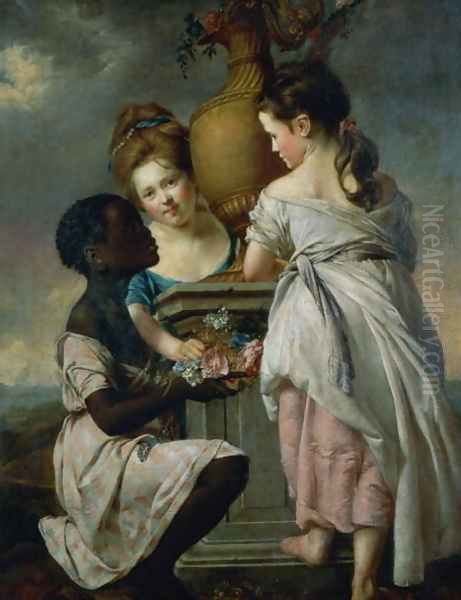 A Conversation between Girls, or Two Girls with their Black Servant, 1770 Oil Painting by Josepf Wright Of Derby