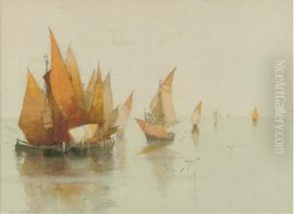 Fishing Craft On The Lagoon, Venice Oil Painting by Clara Montalba