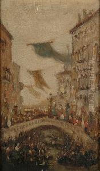 Venetian Festival Scene Oil Painting by Clara Montalba