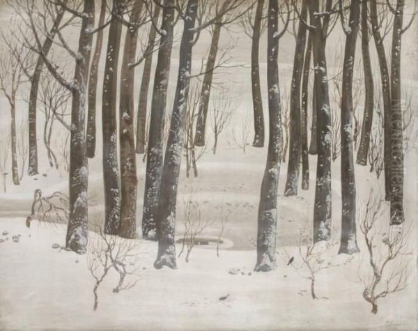 Jardin Sous La Neige Oil Painting by Constant Montald