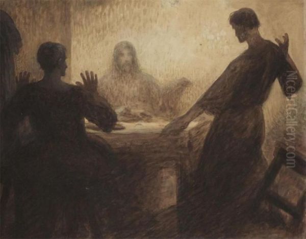 Men Of Emmaus Oil Painting by Constant Montald