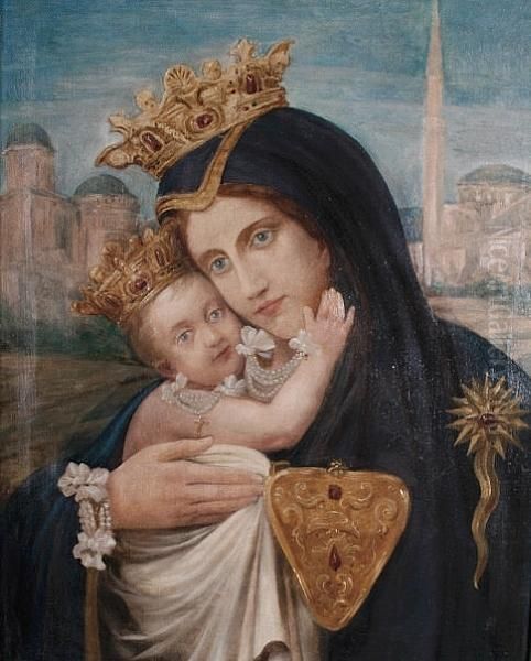 Madonna And Child Oil Painting by Constant Montald