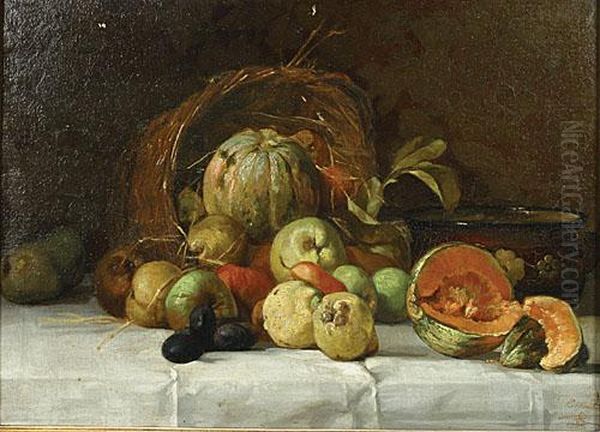 Stilleven Met Mand En Fruit. Oil Painting by Constant Montald