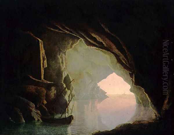 A Grotto in the Gulf of Salerno, Sunset, c.1780-1 Oil Painting by Josepf Wright Of Derby