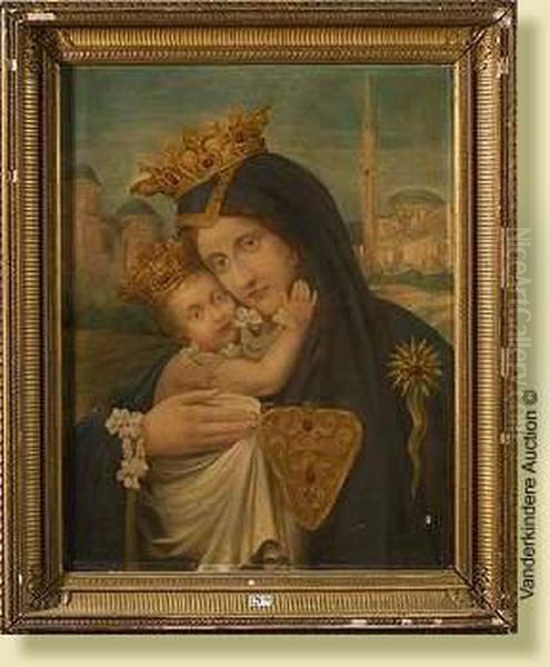 Vierge A L'enfant Devant Jerusalem Oil Painting by Constant Montald