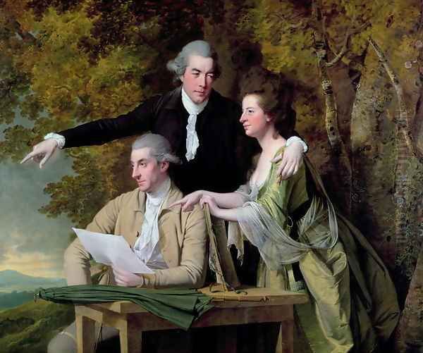 The Rev. D'Ewes Coke, his wife Hannah and Daniel Parker Coke, M.P., c.1780-82 Oil Painting by Josepf Wright Of Derby