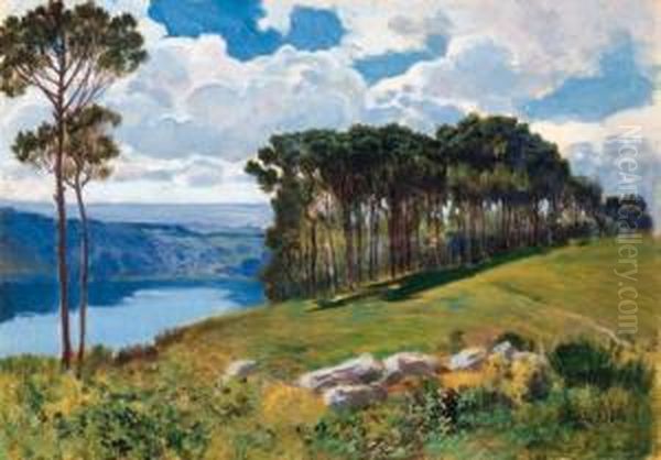 Veduta Del Lago Di Nemi Oil Painting by Carlo Montani