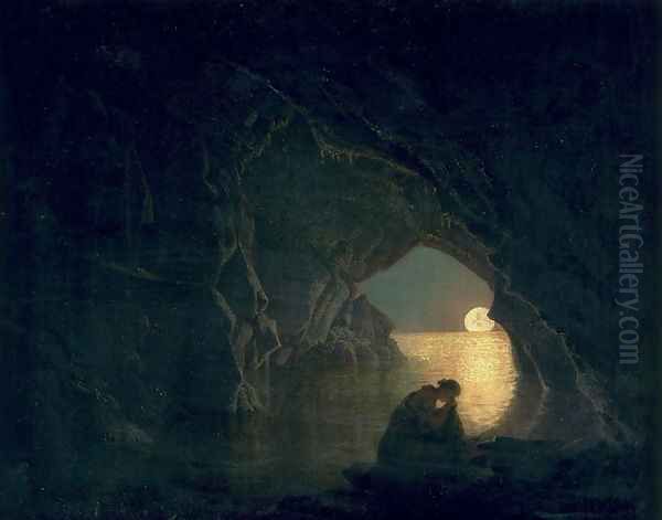 A Grotto With the Figure Of Julia, 1780 Oil Painting by Josepf Wright Of Derby