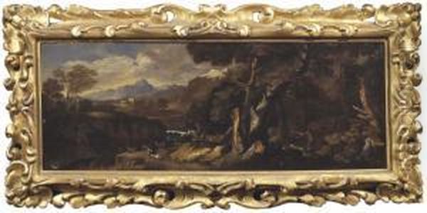 Paesaggio Boschivo Con Caccia Al Cinghiale Oil Painting by Pietro Montanini