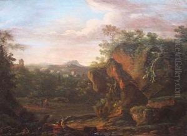 Sudliche Berglandschaft Mit Personenstaffage Oil Painting by Pietro Montanini