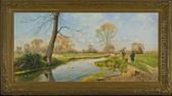 A Walk Along The River Oil Painting by Edoardo Monteforte