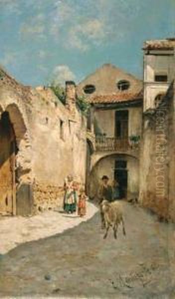 Cortile Rustico Oil Painting by Edoardo Monteforte