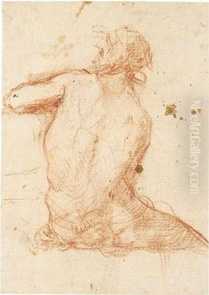 Seated Nude Seen From Behind Oil Painting by Francesco Montelaticci, Cecco Bravo