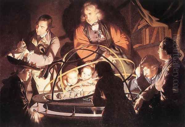 A Philosopher Lecturing with a Mechanical Planetary 1766 Oil Painting by Josepf Wright Of Derby