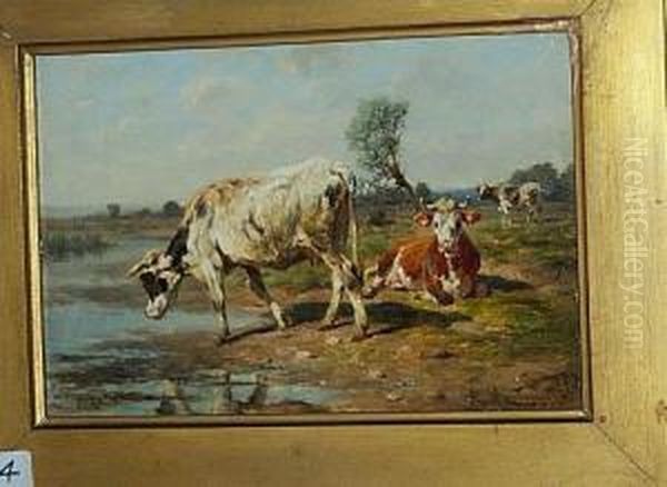 Troupeau De Vaches Dans Un Pre Oil Painting by Antonio (Antonis Matteo) Montemezzo