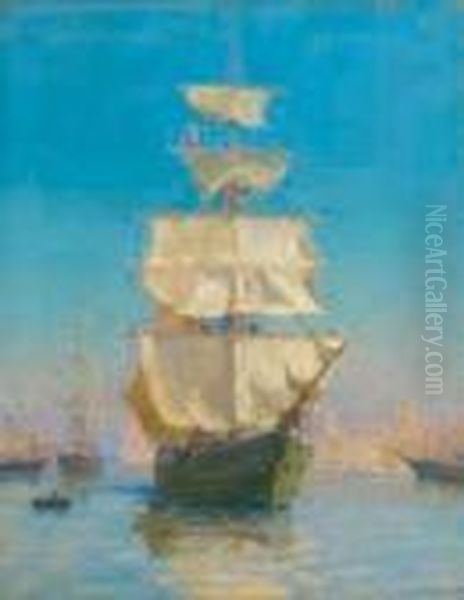 Navire Dans Un Port Mediterraneen Oil Painting by Frederic Montenard