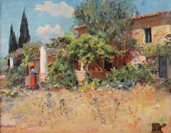 Femme Devant La Maison De Campagne Oil Painting by Frederic Montenard