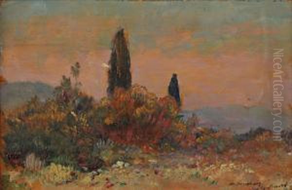 Petit Paysage Aux Cypres Oil Painting by Frederic Montenard