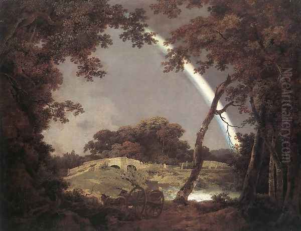 Landscape with Rainbow c. 1795 Oil Painting by Josepf Wright Of Derby