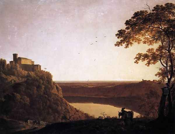 View of the Lake of Nemi 1790-95 Oil Painting by Josepf Wright Of Derby