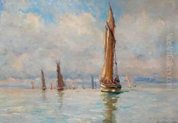 Besonnte Marine Mit Zahlreichen Segelbooten Oil Painting by Frederic Montenard