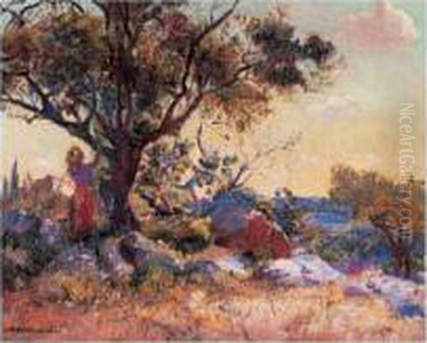 La Cueillette Des Olives Oil Painting by Frederic Montenard