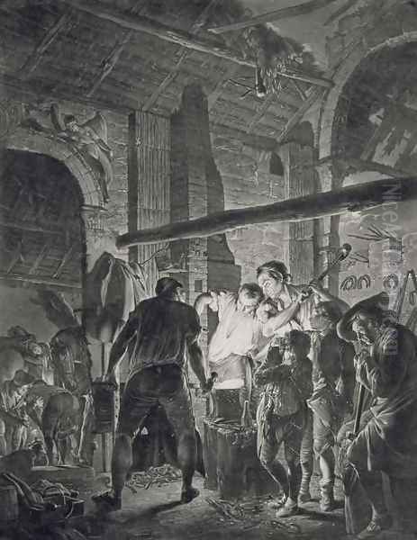 The Blacksmith's Shop, engraved by Richard Earlom (1743-1822), 1771 Oil Painting by Josepf Wright Of Derby