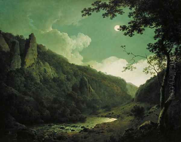 Dovedale by Moonlight, c.1784-85 Oil Painting by Josepf Wright Of Derby