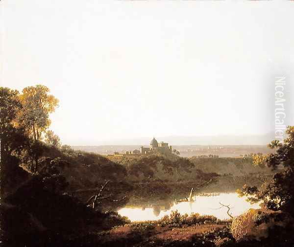 Lake Nemi with a view of Castel Gandolfo Oil Painting by Josepf Wright Of Derby