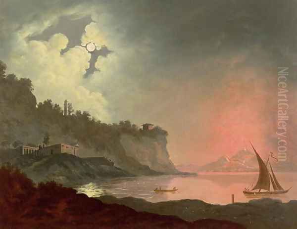 Vesuvius from Posillipo Oil Painting by Josepf Wright Of Derby