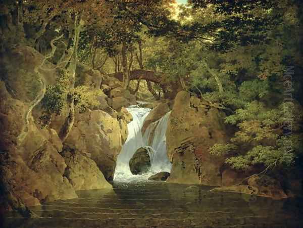 Rydal Waterfall, 1795 Oil Painting by Josepf Wright Of Derby