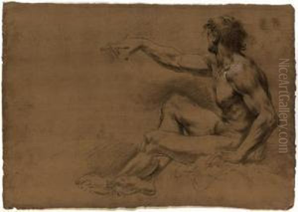 Seated Academic Nude Oil Painting by Francesco Monti