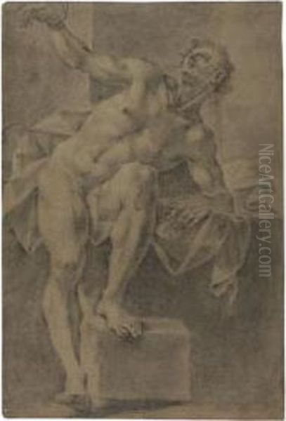 A Seated Male Nude Academy In The Pose Of A Prisoner Oil Painting by Francesco Monti