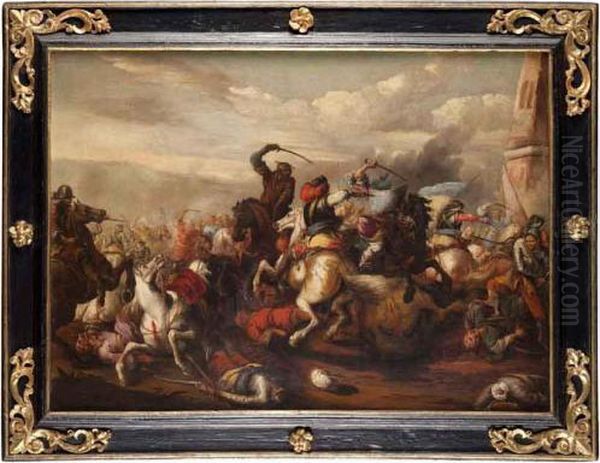 Battaglia Fra Cavallerie Turche Ed Europee Oil Painting by Francesco Monti