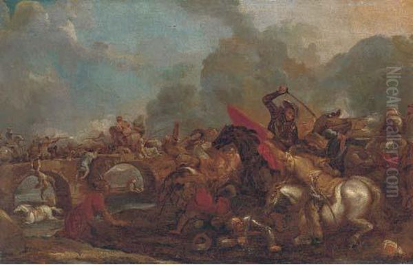 A Cavalry Skirmish Between Christians And Turks Oil Painting by Francesco Monti