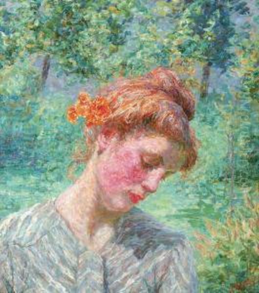 Girl In A Landscape (1910) Oil Painting by Jenny Montigny