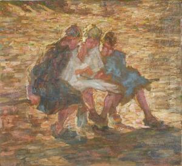 Children At The Playground Oil Painting by Jenny Montigny