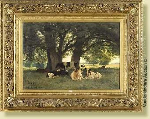 Vaches Au Pre Oil Painting by Jules Montigny