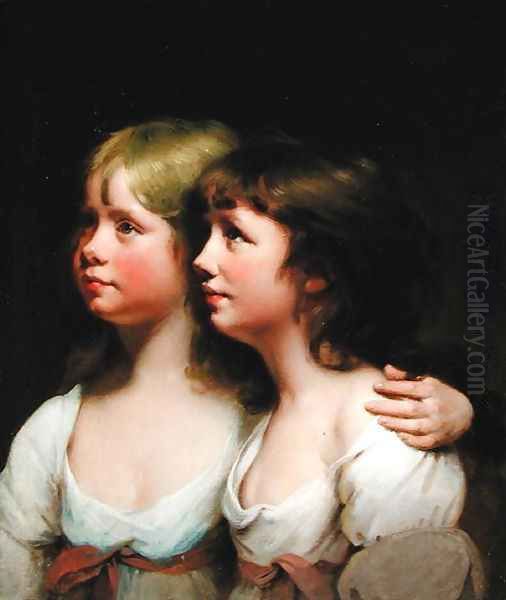 Portrait of Sarah and Ann Haden Oil Painting by Josepf Wright Of Derby