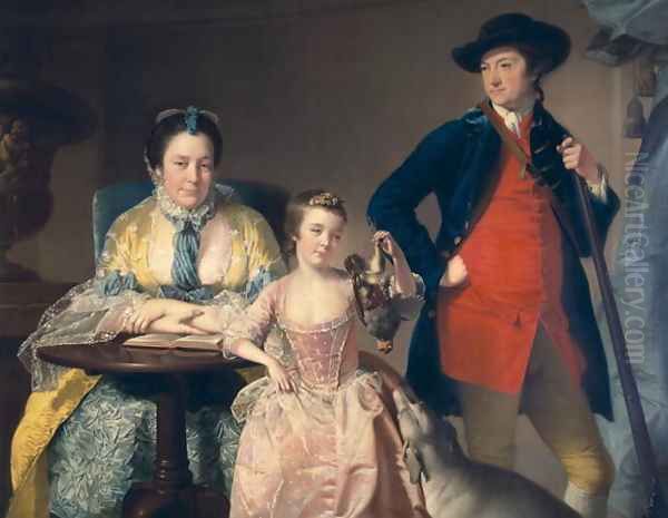 James and Mary Shuttleworth with one of their Daughters, 1764 Oil Painting by Josepf Wright Of Derby